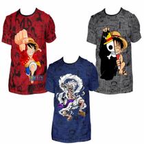 Kit Camiseta Masculina Estampada Monkey D. Luffy One Piece Blusa Poliéster Camisa