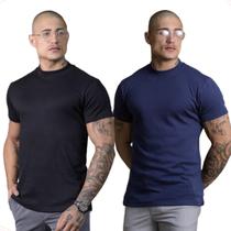 Kit Camiseta Masculina Gola Media Preta e Azul - Conquest