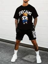 Kit Camiseta Masculina + Short Moletom Conjunto Urso