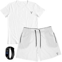 Kit Camiseta Masculina + Short Tactel Elastano Cervo Várias Cores + Relogio