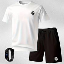 Kit Camiseta Masculina + Short Tactel Elastano Leão Tribal Varias Cores + Relogio