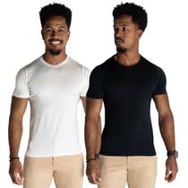 Kit Camiseta Masculina Tech Modal Off White & Preta 2un Kit Camiseta Masculina Tech Modal Off White & Preta 2un
