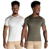 Kit Camiseta Masculina Tech Modal Off White & Verde 2un