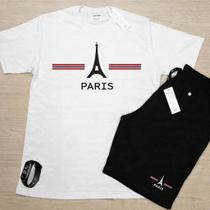 Kit Camiseta P ao G3 Plus Size Estampada Paris 100% Algodão + Bermuda + Relógio Digital Envio Já