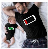 Kit Camiseta Pai Filho Filha bateria acabando cheia