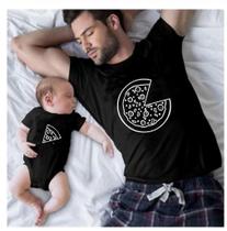 Kit Camiseta Pai Filho Filha pedaço pizza
