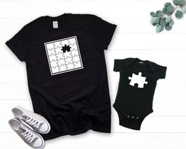 Kit Camiseta Pai Filho Filha Quebra cabeça Kit Camiseta Pai Filho Filha Quebra cabeça