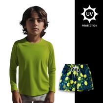 Kit Camiseta Proteção Solar UV Original + Short Verão Praia Tactel INFANTIL PLT 369