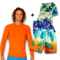 Kit Camiseta Proteção Solar UV + Short Praia Masculino PLT 375