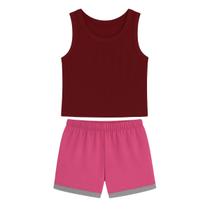 Kit Camiseta Regata Bordo E Shorts Pink Infantil Menina Kit Camiseta Regata Bordo E Shorts Pink Infantil Menina