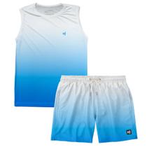 Kit Camiseta Regata Cavada Masculina Short Estampado Verão Fitness Confortavel