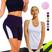 KIT Camiseta REGATA DRY FIT Feminina + SHORT Leg Legging REDINHA Suplex Conjunto Fitness 633