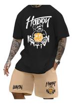Kit Camiseta + Short Moletom Conjunto Luken Happy Nation