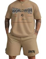 Kit Camiseta + Short Moletom Conjunto Luken Worldwide - Luken Lk