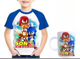Kit Camiseta Sonic Knuckles Tails Com Caneca Do Sonic Filme