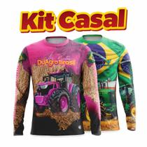 Kit Camiseta Termica Agro Casal Manga Longa Tamanho:Pcor:rosa e verde