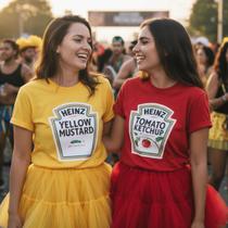 Kit Camisetas Fantasia Carnaval Dupla Camisa Amigas Mostarda Ketchup 100 algodão Estilosa Confortavel Tendencia