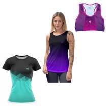 Kit Camisetas Femininas Top Academia Cropped Camisa Regata Cavada Confortável Elegância