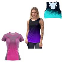 Kit Camisetas Femininas Top Academia Cropped Camisa Regata Cavada Confortável Elegância