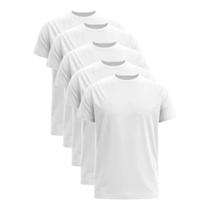 Kit Camisetas Gola Careca Manga Curta Malha PV Anti Pilling Branco - 5 Unidades