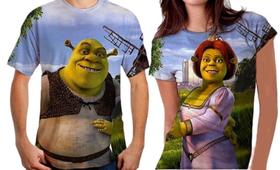 Kit Camisetas Shrek Fiona Casal Personagens Cosplay Moda