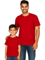 Kit Camisetas Tal Pai Tal Filho Básica Lisa Vermelha Adulto e Infantil Kit Camisetas Tal Pai Tal Filho Básica Lisa Vermelha Adulto e Infantil