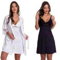 KIT Camisola Amamentação com Robe Branco + Camisola Amamentação Estilo Sedutor - V214