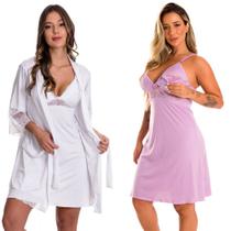 KIT Camisola Amamentação com Robe Gestante + Camisola Amamentação Moda de Baixo - V214