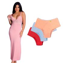 Kit Camisola Amamentação Longo + 3 Calcinhas Conforto Feminina Pós Parto Roupa Maternidade