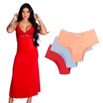 Kit Camisola Amamentação Longo + 3 Calcinhas Conforto Feminina Pós Parto Roupa Maternidade