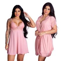 Kit Camisola Comum Sexy Vestido de Dormir Prático e Robe Roupão de Banho Kimono