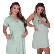 Kit Camisola de Amamentação Com Robe Maternidade Gestante Pós-Parto