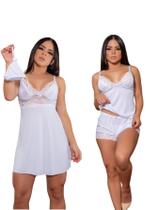 KIT Camisola e Baby Doll Pijama Sexy Renda Feminina Sedução