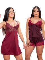 KIT Camisola e Baby Doll Pijama Sexy Renda Feminina Sedução