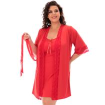 Kit Camisola e Robe Plus Size Feminino Pijama Linha Noite Tamanho Especial