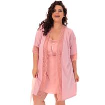 Kit Camisola e Robe Plus Size Feminino Pijama Linha Noite Tamanho Especial