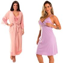 KIT Camisola Gestante Longa com Robe + Camisola Pós Parto Estilo Sedutor - V218