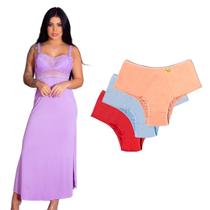 Kit Camisola Longa Amamentação com Recorte Lateral 3 Calcinhas Conforto Gestante