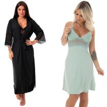 KIT Camisola Longa Pós Parto com Robe + Camisola Maternidade Moda de Baixo - V217