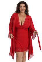 Kit Camisola Plus Size Feminino + Robe Roupão de Banho Luxo com Renda