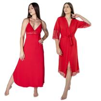 Kit Camisola Robe Longo Sensual Renda Conforto Feminino Luxo