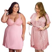 Kit Camisola Sexy E Robe Plus Size Sedutora Tamanho Grande