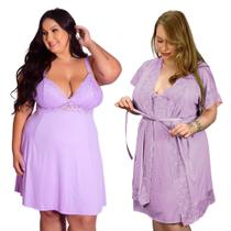 Kit Camisola Sexy E Robe Plus Size Sedutora Tamanho Grande