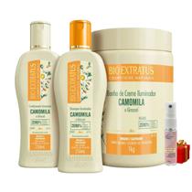 Kit Camomila 1 Shampoo 1 Condicionador 1 Banho 1kg Bio Extratus + Presente Lourre 15ml