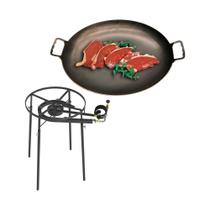 Kit Camping 8 - Fogareiro Fogão F2B10P Redondo 40cm Duplo de Pé + Chapa Campeira 45cm - Progás