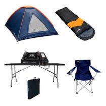 Kit Camping Acampamento Barraca 2P Cadeira Fogareiro Saco Viper Mesa 1,80 Dobrável