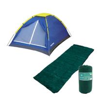 Kit Camping Barraca 3 Lugares Azul + Saco de Dormir MOR Acampamento