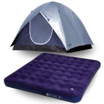 Kit Camping Barraca 5 Pessoas Luna + Colchao Inflavel Casal King Size Inflador de Pe Mor