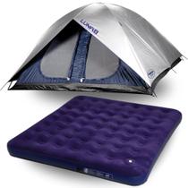 Kit Camping Barraca 8 Pessoas Luna + Colchao Inflavel Casal King Size Inflador de Pe Mor