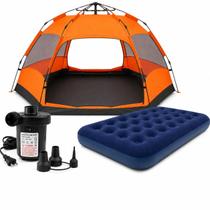 Kit Camping Completo Ômega Barraca Automática 58 Pessoas Colchão Casal Inflável Inflador 127V